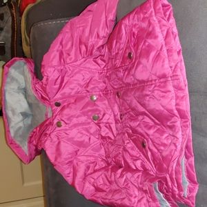 London Fog Coat. Zip and snap. Hooded with fur like lining.